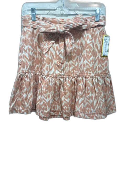Kivari Size 4 Orange & White Cotton Zip & Button Abstract Ruffle Hem Skirt Orange & White / 4