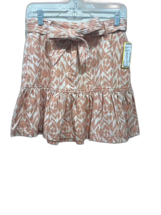 Kivari Size 4 Orange & White Cotton Zip & Button Abstract Ruffle Hem Skirt Orange & White / 4