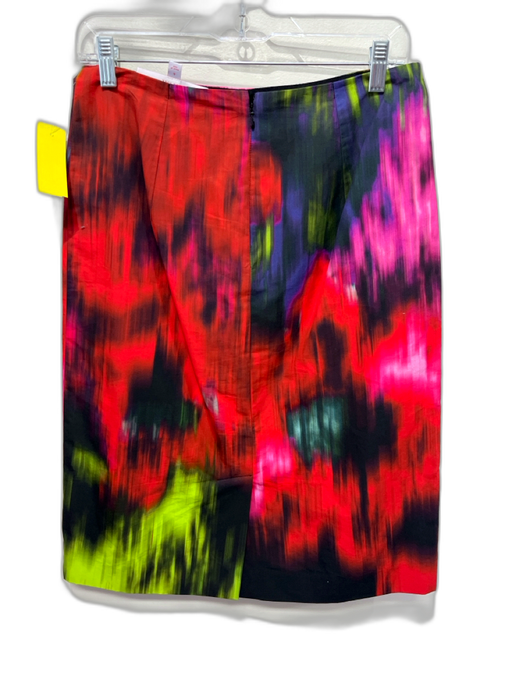 Carolina Herrera Size 6 Green, Red & Multi Cotton Back Zip Abstract Design Skirt Green, Red & Multi / 6