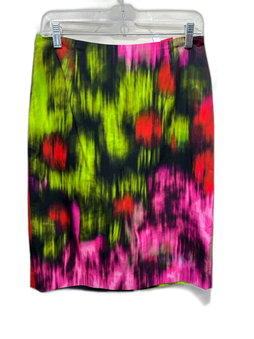 Carolina Herrera Size 6 Green, Red & Multi Cotton Back Zip Abstract Design Skirt Green, Red & Multi / 6