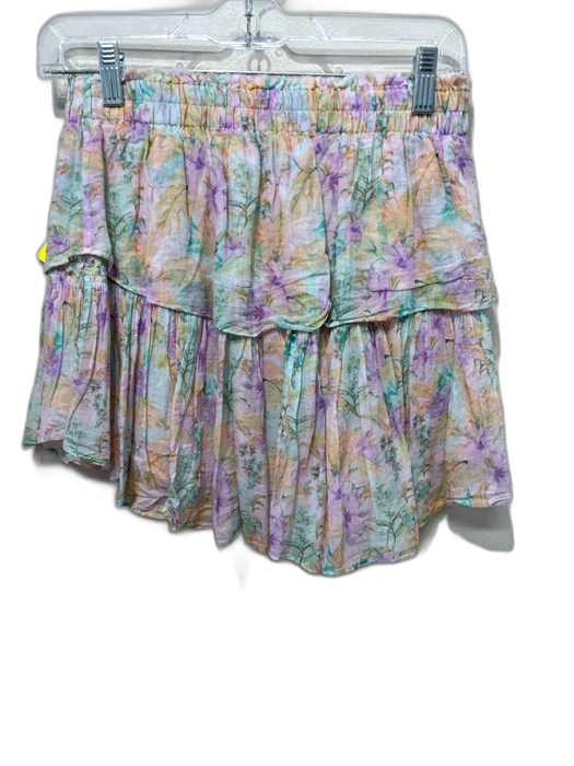 Love Shack Fancy Size S Pink, Lavender & Multi Cotton Elastic Waist Tiered Skirt Pink, Lavender & Multi / S