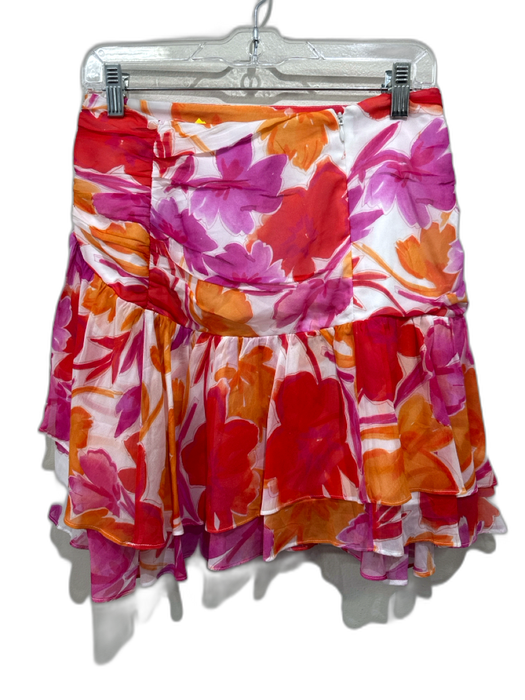 Milly Size 4 Red, Pink & Orange Polyester Back Zip Floral Tiered Ruffle Skirt Red, Pink & Orange / 4