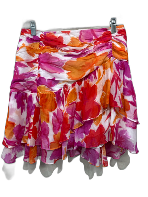 Milly Size 4 Red, Pink & Orange Polyester Back Zip Floral Tiered Ruffle Skirt Red, Pink & Orange / 4