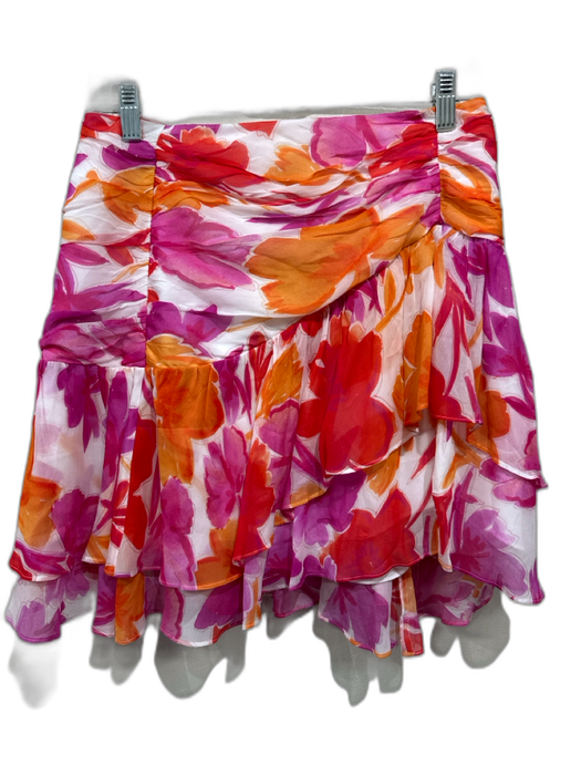 Milly Size 4 Red, Pink & Orange Polyester Back Zip Floral Tiered Ruffle Skirt Red, Pink & Orange / 4