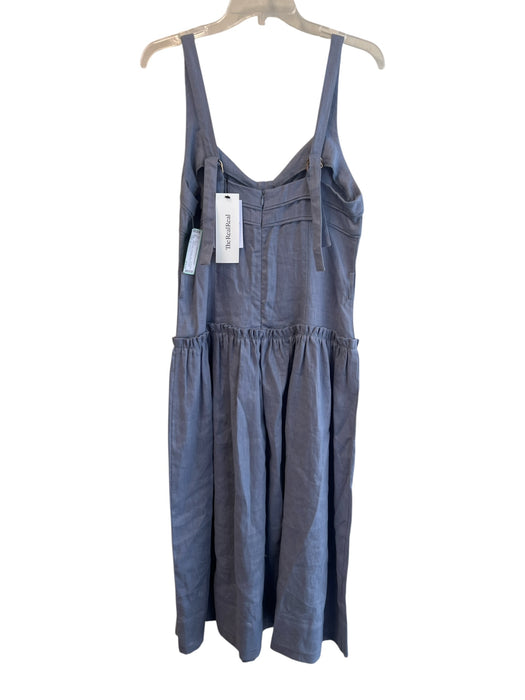 Karina Grimaldi Size S Blue Linen Adjustable Strap Back Zip Ruffle Detail Dress Blue / S