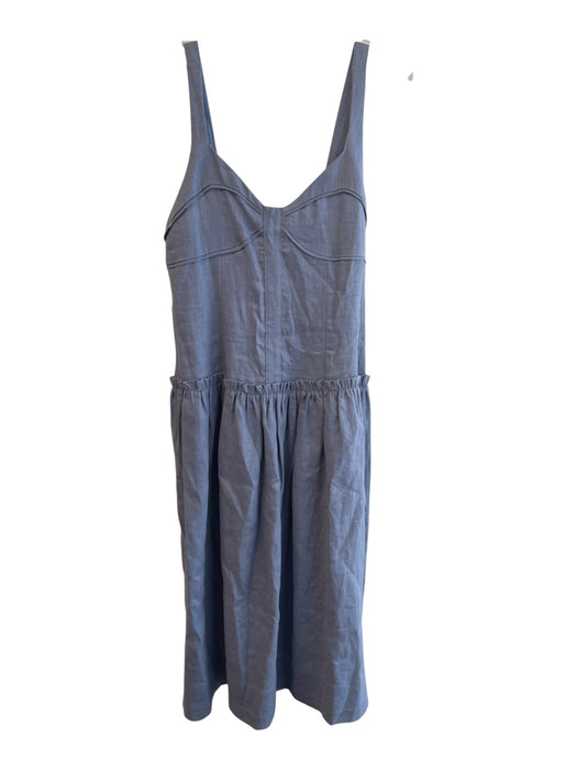 Karina Grimaldi Size S Blue Linen Adjustable Strap Back Zip Ruffle Detail Dress Blue / S