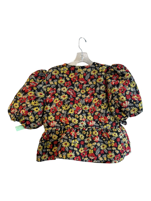 Ganni Size 36 Black & Multi Polyester Brocade Short Puff Sleeve Skirt Set Black & Multi / 36