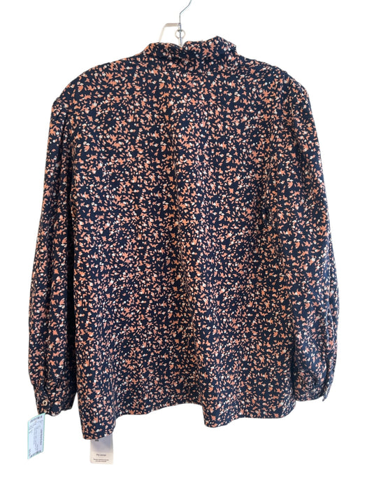Mirth Size S Navy & Pink Cotton Long Sleeve Tie V Neck Floral Top Navy & Pink / S