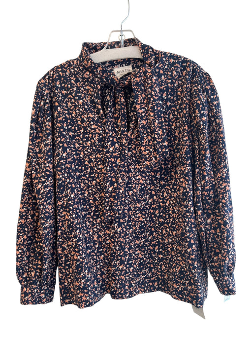 Mirth Size S Navy & Pink Cotton Long Sleeve Tie V Neck Floral Top Navy & Pink / S