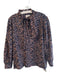 Mirth Size S Navy & Pink Cotton Long Sleeve Tie V Neck Floral Top Navy & Pink / S