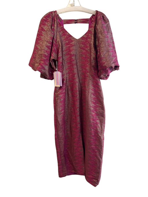 Never a Wallflower Size S Raspberry No Fabric Tag V Neck Short Puff Sleeve Dress Raspberry / S