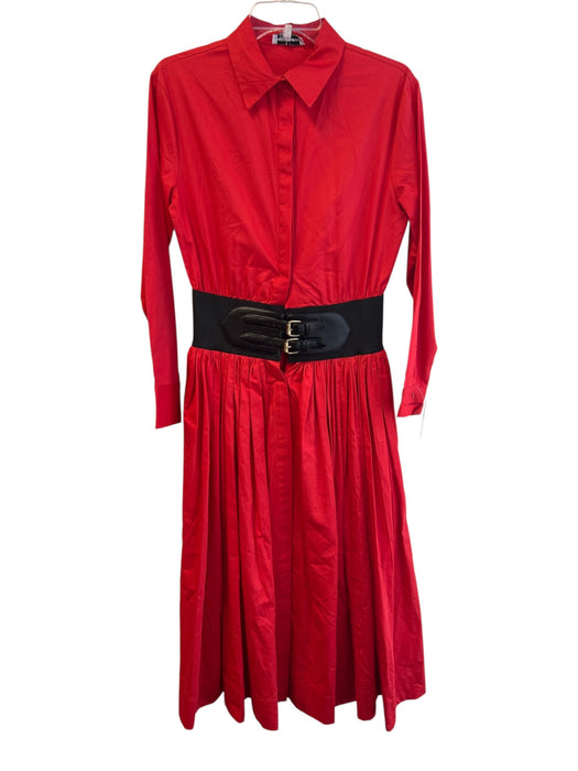 Karina Grimaldi Size S Red Cotton Collared 3/4 Button Waist Belt Dress Red / S