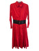 Karina Grimaldi Size S Red Cotton Collared 3/4 Button Waist Belt Dress Red / S