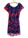 Trina Turk Size M Navy & Red Nylon Mesh Overlay Off Shoulder Below knee Dress Navy & Red / M