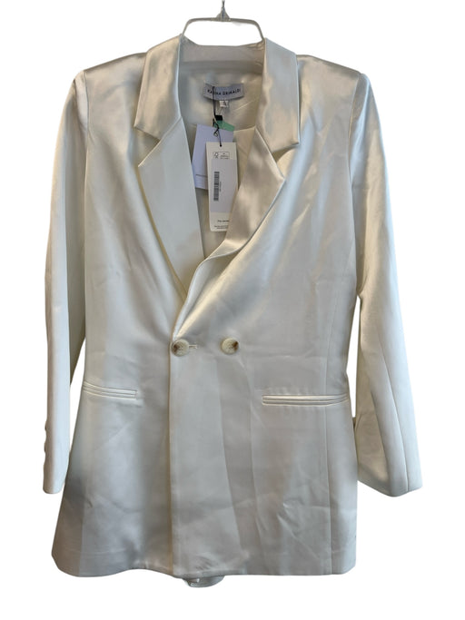 Karina Grimaldi Size S White Triacetate Satin Lapel Long Sleeve Romper White / S