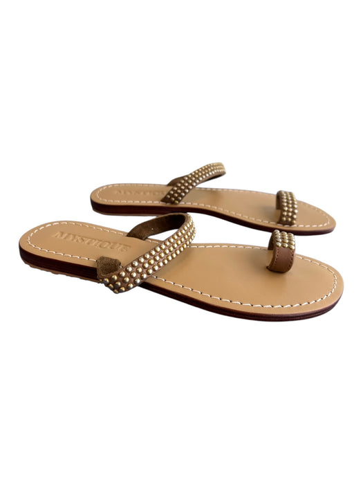 Mystique Shoe Size 5 Brown Leather beaded design toe strap Flat Sandal Shoes Brown / 5