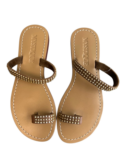 Mystique Shoe Size 5 Brown Leather beaded design toe strap Flat Sandal Shoes Brown / 5