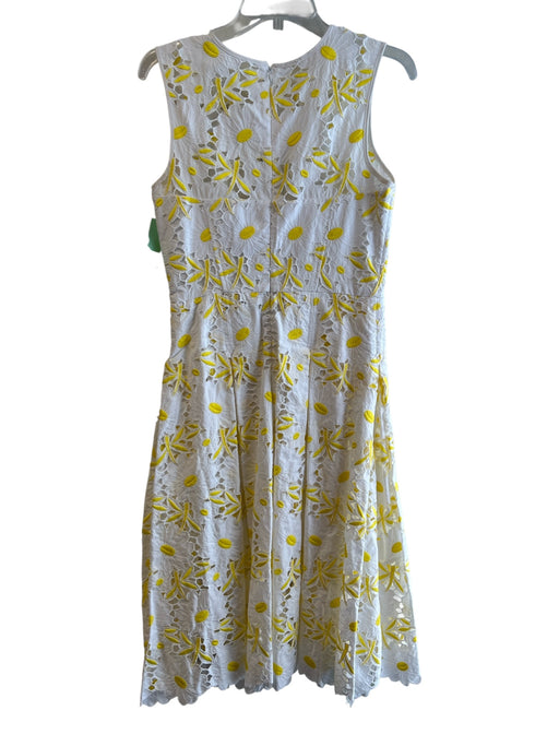 Milly Size 8 White & yellow Cotton & Polyester Floral Lace Round Neck Dress White & yellow / 8