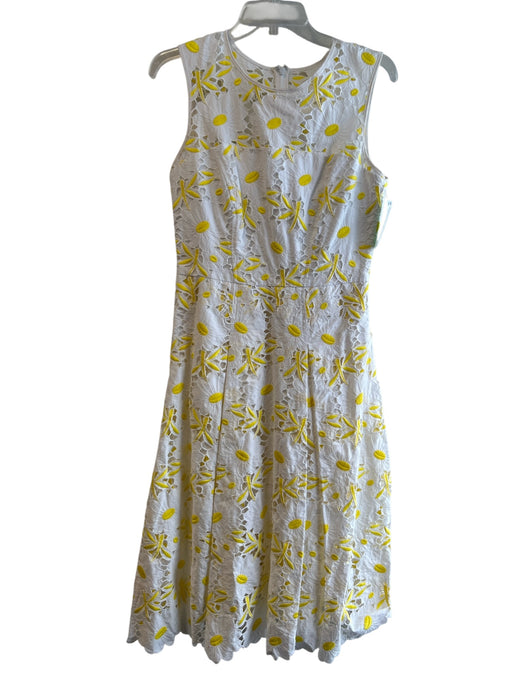 Milly Size 8 White & yellow Cotton & Polyester Floral Lace Round Neck Dress White & yellow / 8