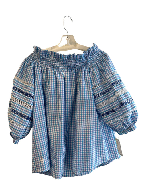 Mi Golondrina Size Est M Blue No Fabric Tag Off Shoulder Gingham Lace Detail Top Blue / Est M