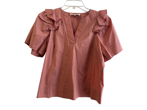 SeeByChloe Size 2 Terra Cotta Cotton V Neck Short Sleeve Ruffle Detail Top Terra Cotta / 2