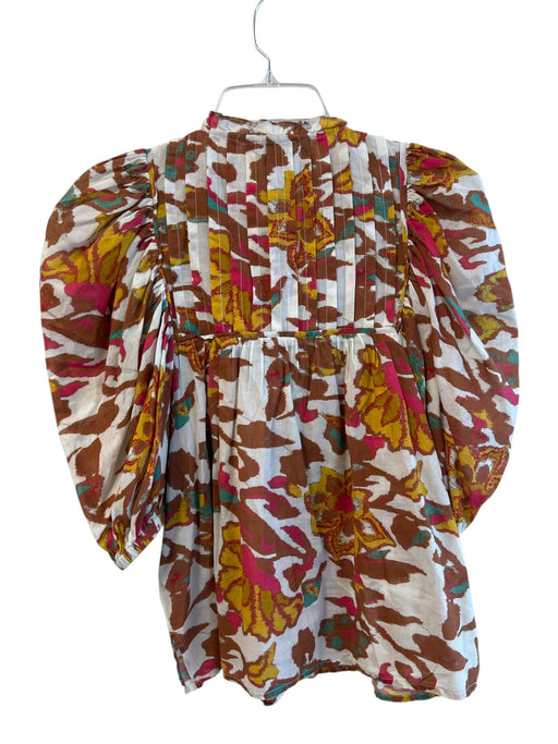 Cleobella Size XS White & Brown Organic Cotton Tie V Neck 3/4 Balloon Sleeve Top White & Brown / XS