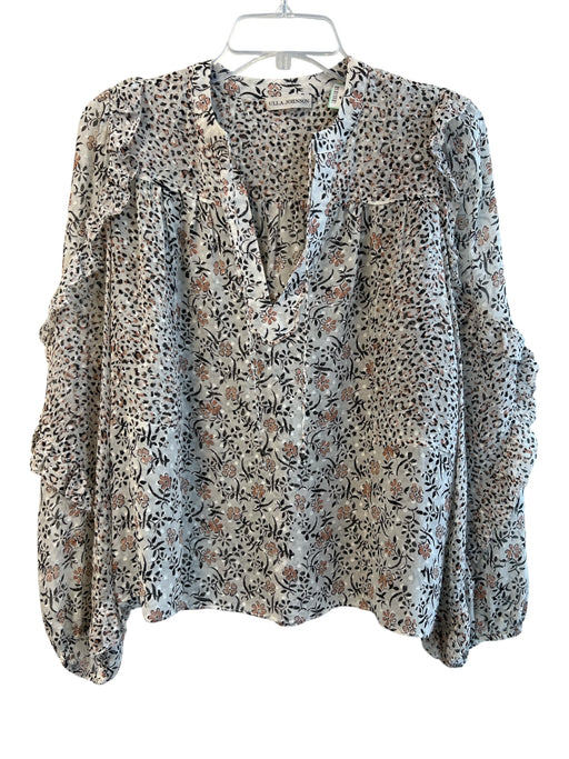 Ulla Johnson Size 0 Beige Silk & Viscose Tie V Neck Long Sleeve Floral Top Beige / 0