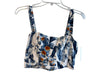 Agua Bendita Size S White & Blue Viscose Back Zip Floral Square Neck Cropped Top White & Blue / S