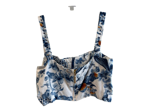 Agua Bendita Size S White & Blue Viscose Back Zip Floral Square Neck Cropped Top White & Blue / S