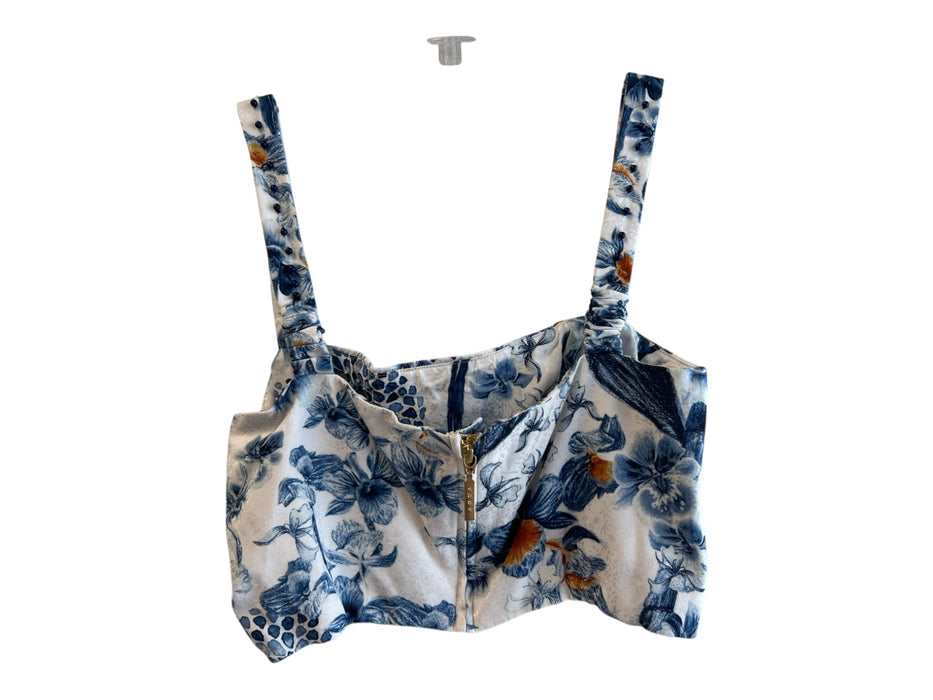 Agua Bendita Size S White & Blue Viscose Back Zip Floral Square Neck Cropped Top White & Blue / S