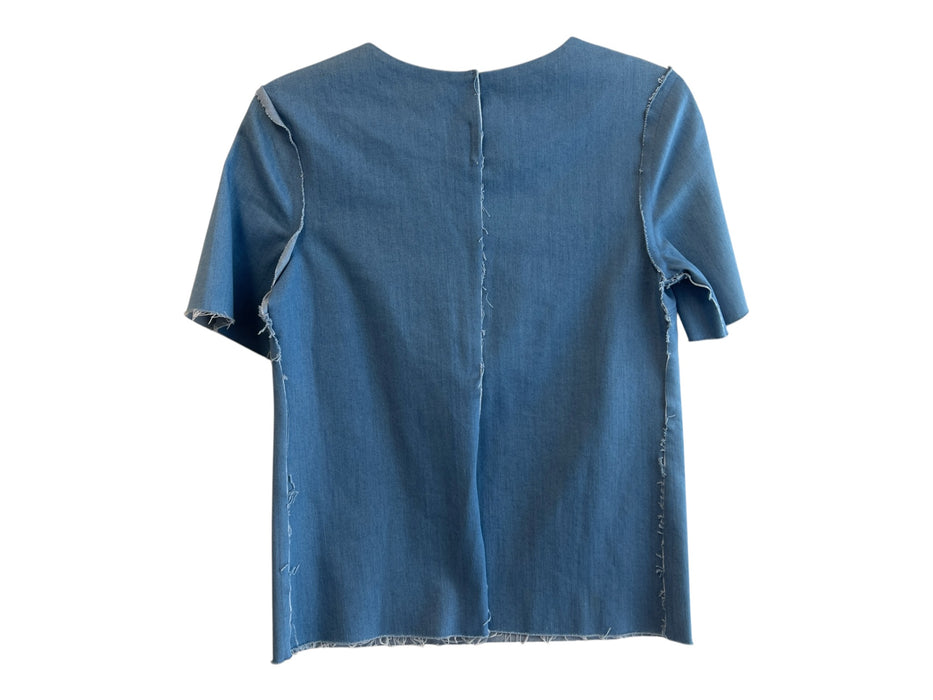 Harvey Faircloth Size XS Blue Cotton Round Neck Short Sleeve Raw Hem Top Blue / XS