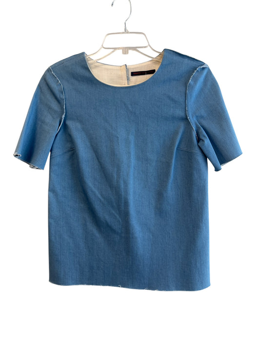 Harvey Faircloth Size XS Blue Cotton Round Neck Short Sleeve Raw Hem Top Blue / XS