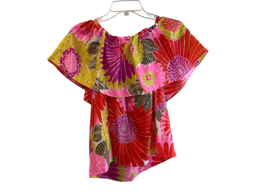 Trina Turk Size S Red & Multi Silk Off Shoulder Short Sleeve Floral Top Red & Multi / S