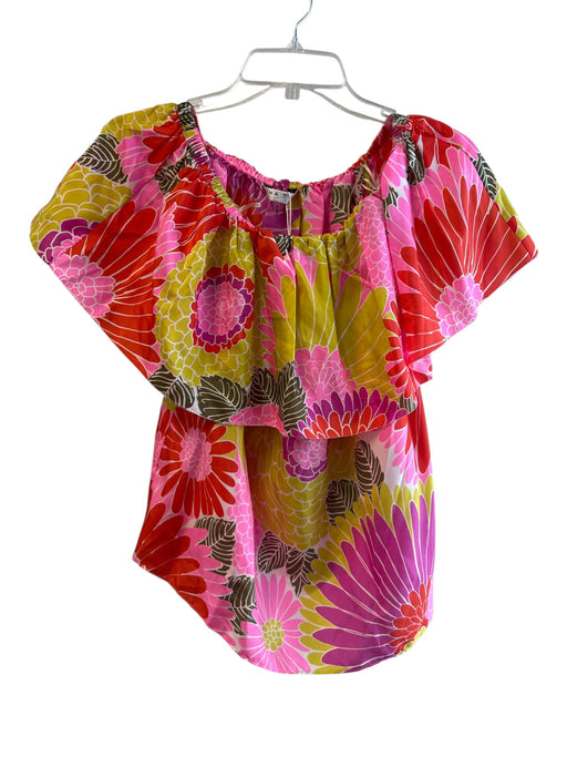 Trina Turk Size S Red & Multi Silk Off Shoulder Short Sleeve Floral Top Red & Multi / S
