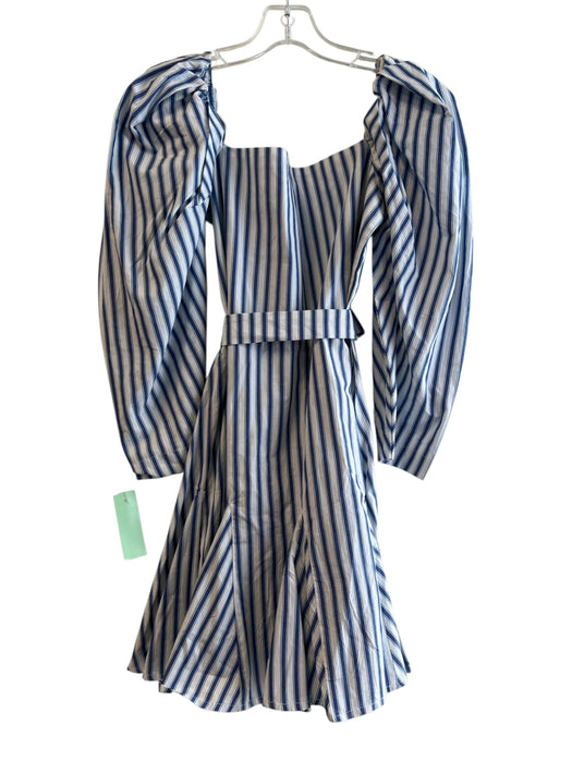Mille Size XS Blue & White Cotton Off Shoulder Long Puff Sleeve Striped Dress Blue & White / XS