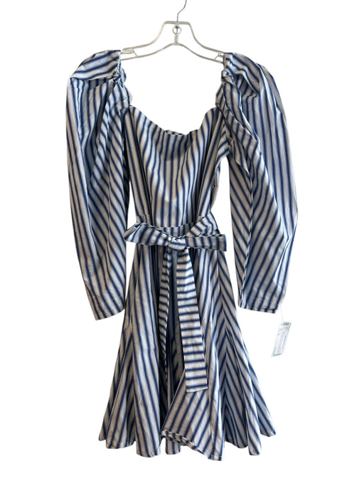 Mille Size XS Blue & White Cotton Off Shoulder Long Puff Sleeve Striped Dress Blue & White / XS
