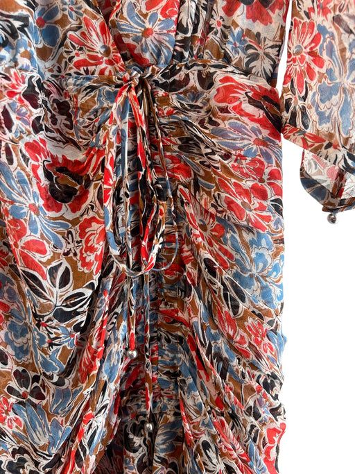 Veronica Beard Size 4 Red & Multi Silk Semi Sheer Long Sleeve Floral Print Dress Red & Multi / 4
