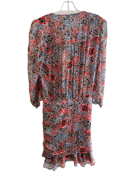 Veronica Beard Size 4 Red & Multi Silk Semi Sheer Long Sleeve Floral Print Dress Red & Multi / 4