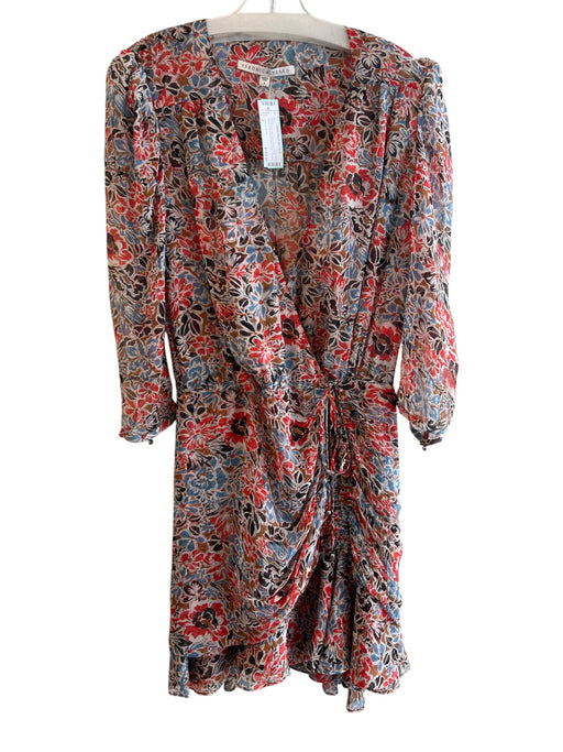 Veronica Beard Size 4 Red & Multi Silk Semi Sheer Long Sleeve Floral Print Dress Red & Multi / 4