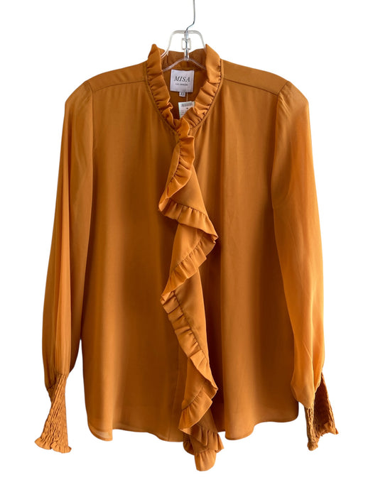 Misa Size XS Mustard Yellow Viscose ruffles Long Sleeve Button Down Top Mustard Yellow / XS