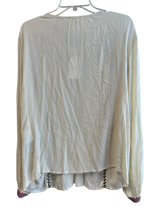 Louise Misha Size Large Cream Viscose Long Sleeve Embroidered Half Button Top Cream / Large