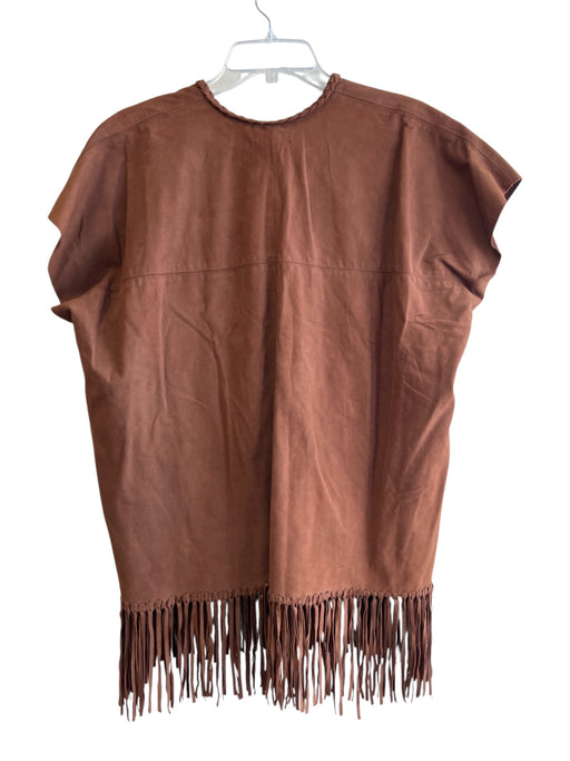 Ulla Johnson Size S Brown Calf Leather V Neck Short Sleeve Fringe Top Brown / S