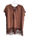 Ulla Johnson Size S Brown Calf Leather V Neck Short Sleeve Fringe Top Brown / S