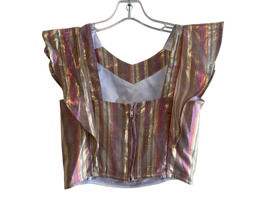Koch Size XS Multi Polyester & Cotton Metallic V Neck Ruffle Cap Sleeve Top Multi / XS