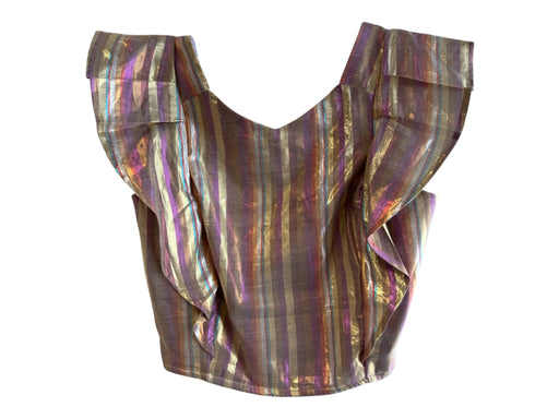 Koch Size XS Multi Polyester & Cotton Metallic V Neck Ruffle Cap Sleeve Top Multi / XS