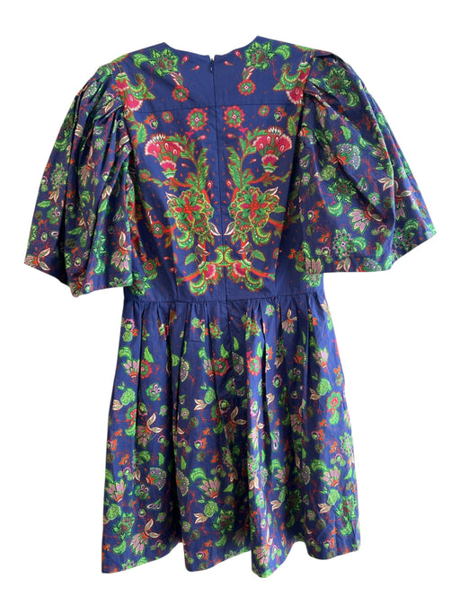 Givenchy Size 36 Navy & Green Cotton floral print V Neck Wide Sleeves Dress Navy & Green / 36