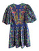 Givenchy Size 36 Navy & Green Cotton floral print V Neck Wide Sleeves Dress Navy & Green / 36