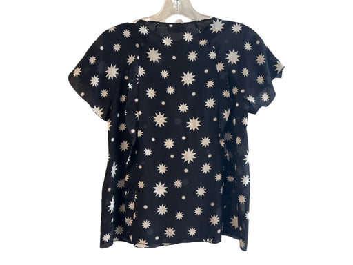 Red Valentino Size XS Black & White Silk V Neck Short Sleeve Ruffle Detail Top Black & White / XS