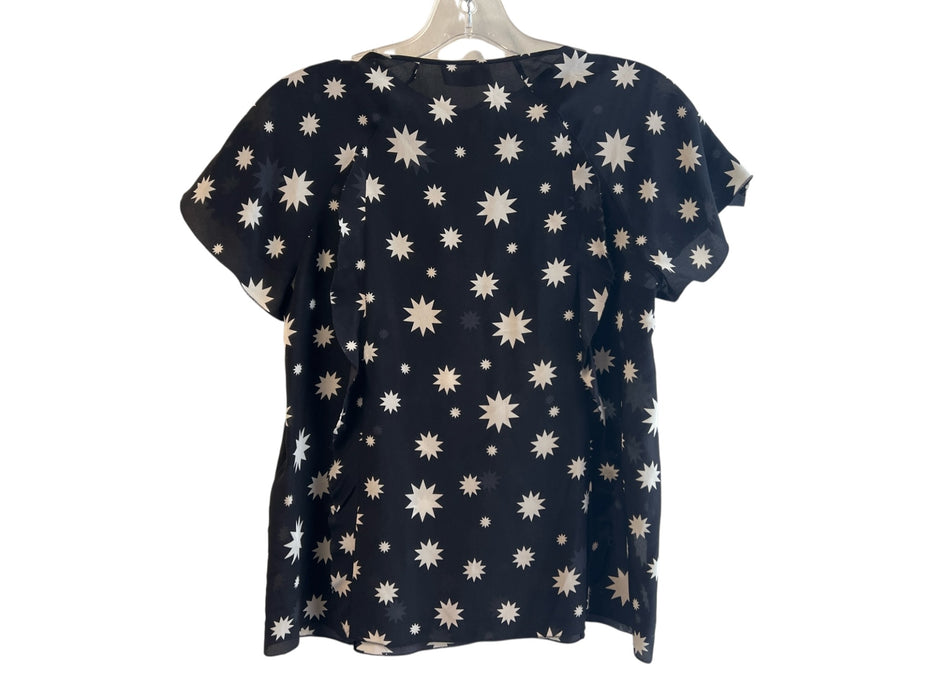 Red Valentino Size XS Black & White Silk V Neck Short Sleeve Ruffle Detail Top Black & White / XS