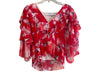 IRO Size 36 Red & White Silk & Linen V Neck Abstract Print Half Sleeve Top Red & White / 36